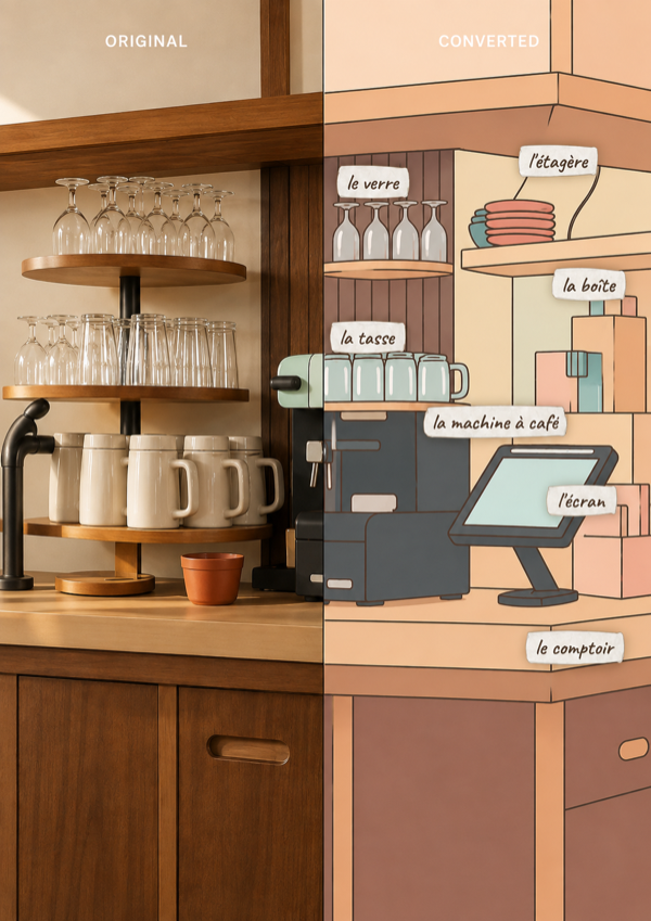 Photo turned into illustrated vocabulary